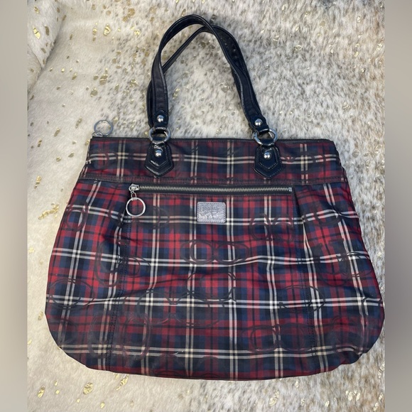 Coach Handbags - Coach Poppy Tartan Red Signature Sateen Plaid‎ Purse